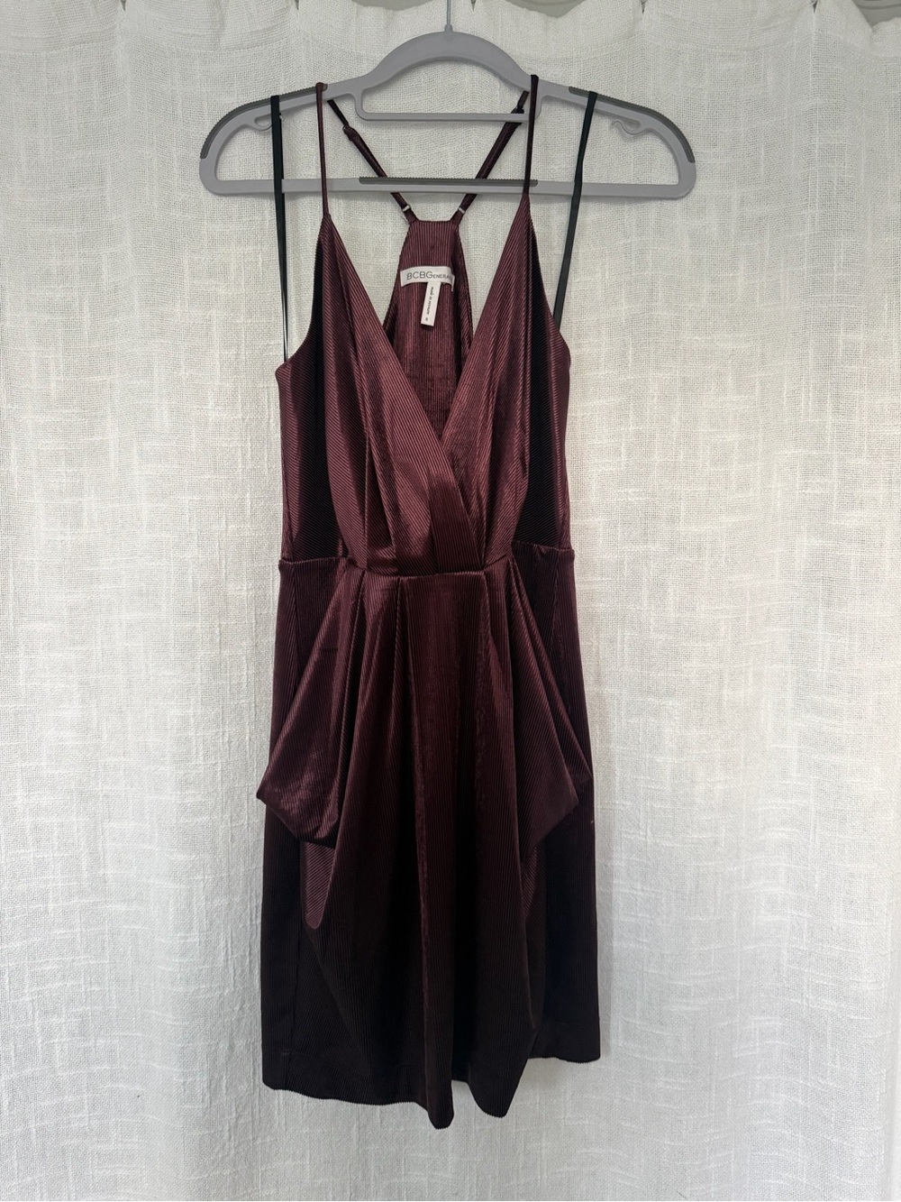 BCBGeneration Burgundy Velvet V-Neck Spaghetti Strap Dress